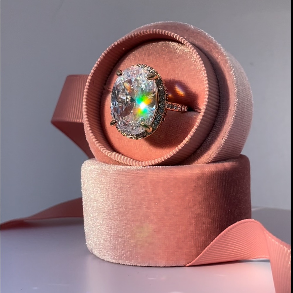 1pcs Round OR Hexagon Cut Engagement Rose Gold Ring Box Velvet ribbon Bow